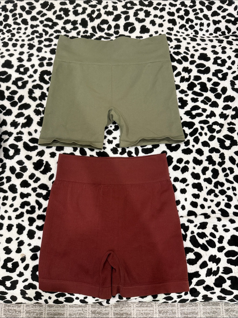 Olive and Burgundy Ribbed High-Waist Women’s Bike Shorts Duo